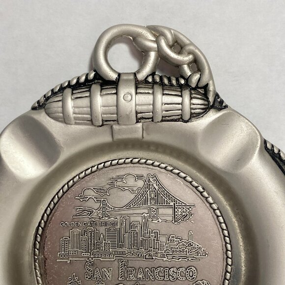Vtg San Francisco Souvenir Ashtray Metal Golden Gate Chinatown Cable Cars Cliff - Picture 3 of 13